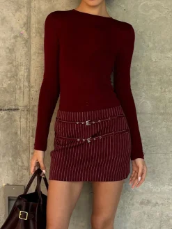 Sale Belt-Decor Pinstripe Skirt Skirts|Bottoms