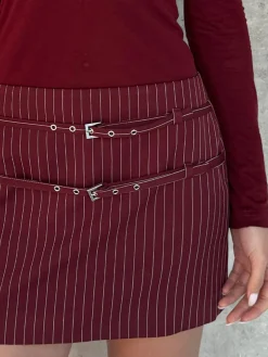 Sale Belt-Decor Pinstripe Skirt Skirts|Bottoms