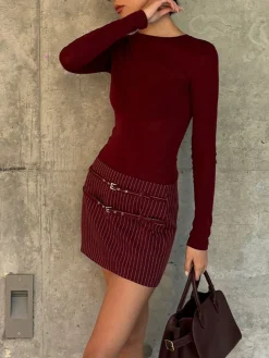 Sale Belt-Decor Pinstripe Skirt Skirts|Bottoms