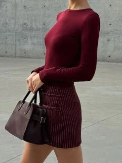 Sale Belt-Decor Pinstripe Skirt Skirts|Bottoms
