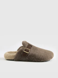 Outlet Belt-Design Furry Mule Slippers Shoes|Accessories