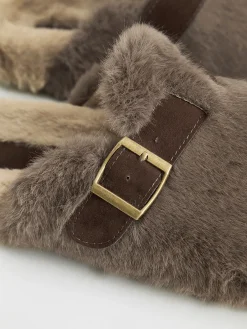 Outlet Belt-Design Furry Mule Slippers Shoes|Accessories