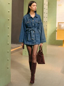 New Belted Cargo Denim Polo Jacket Outerwear|Jackets