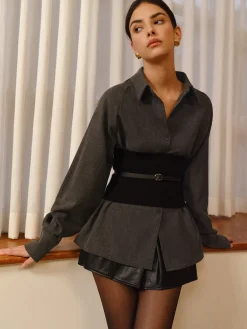 Discount Belted Corset Polo Shirt Corset Tops|Blouses & Shirts