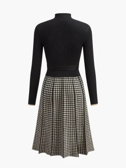 Online Belted Plaid Panel Sweater Dress Black Dresses|Sweater Dresses