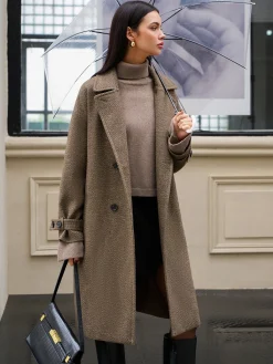 Outlet Belted Pockets Long Wool Coat Outerwear|Coats