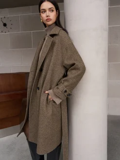 Outlet Belted Pockets Long Wool Coat Outerwear|Coats