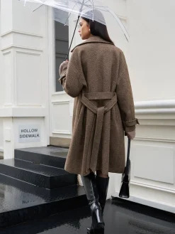 Outlet Belted Pockets Long Wool Coat Outerwear|Coats