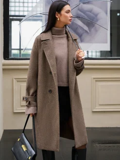Outlet Belted Pockets Long Wool Coat Outerwear|Coats