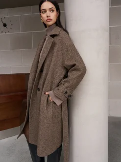 Outlet Belted Pockets Long Wool Coat Outerwear|Coats