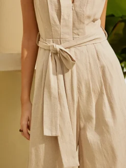 Discount Belted Ruched V-Neck Jumpsuit White Dresses|Jumpsuits & Rompers