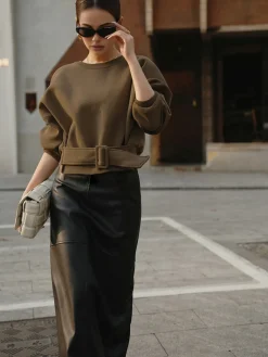Best Belted Short Sweatshirt Sweatshirts & Hoodies|Tops