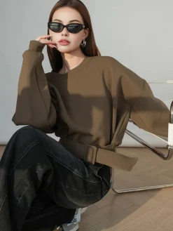 Best Belted Short Sweatshirt Sweatshirts & Hoodies|Tops