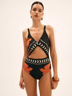 Best Bird Print Cutout One Piece Swimsuit Swimwear|Matching Sets