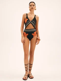 Best Bird Print Cutout One Piece Swimsuit Swimwear|Matching Sets