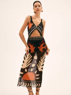 Hot Bird Print Mesh Cover Up Maxi Skirt Skirts|Matching Sets