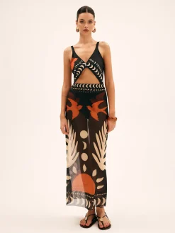 Hot Bird Print Mesh Cover Up Maxi Skirt Skirts|Matching Sets