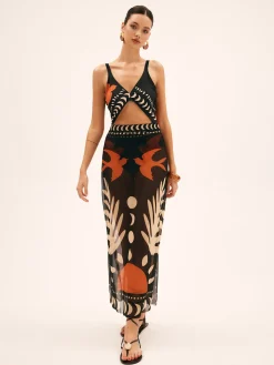 Hot Bird Print Mesh Cover Up Maxi Skirt Skirts|Matching Sets