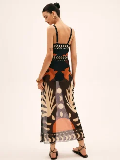 Hot Bird Print Mesh Cover Up Maxi Skirt Skirts|Matching Sets