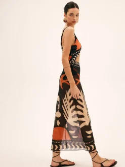Hot Bird Print Mesh Cover Up Maxi Skirt Skirts|Matching Sets