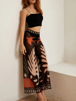 Outlet Bird Print Sheer Mesh Pants Swimwear|Tops