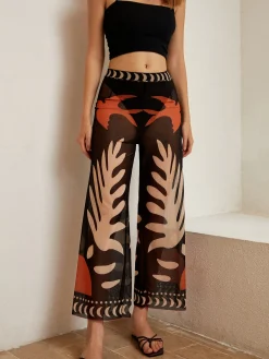 Outlet Bird Print Sheer Mesh Pants Swimwear|Tops