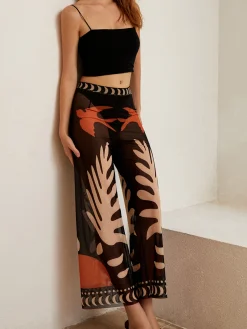 Outlet Bird Print Sheer Mesh Pants Swimwear|Tops