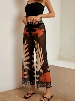 Outlet Bird Print Sheer Mesh Pants Swimwear|Tops