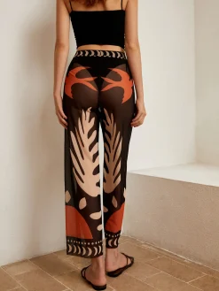 Outlet Bird Print Sheer Mesh Pants Swimwear|Tops