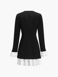 Sale Blazer V-Neck Buttoned Short Dress Black Dresses|Casual Dresses