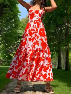 Outlet Blooming In Summer Floral Print Cami Long Dress Casual Dresses|Floral Dresses