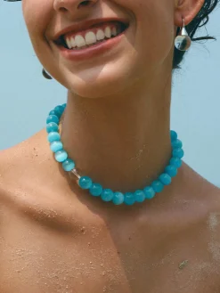 Discount Blue Cat Eye Stone Beaded Necklace Necklaces|Accessories