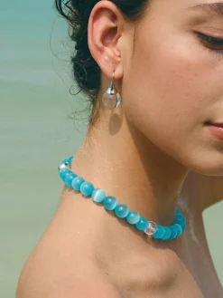 Discount Blue Cat Eye Stone Beaded Necklace Necklaces|Accessories