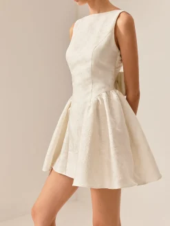 Online Boat Neck Backless Panel Dress White Dresses|Casual Dresses
