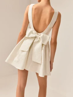 Online Boat Neck Backless Panel Dress White Dresses|Casual Dresses