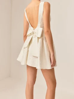 Online Boat Neck Backless Panel Dress White Dresses|Casual Dresses