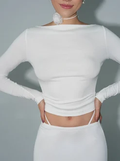 Clearance Boat Neck Long Sleeve Shirt Sweater Tops|T-shirts