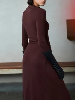 Online Bodycon Asymmetrical Neck Long Sleeve Ruched Maxi Dress Black Dresses|Casual Dresses