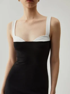 Best Bodycon Patchwork Sweetheart Collar Cami Midi Dress Black Dresses|Vacation Dresses