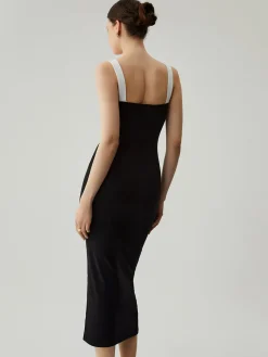 Best Bodycon Patchwork Sweetheart Collar Cami Midi Dress Black Dresses|Vacation Dresses