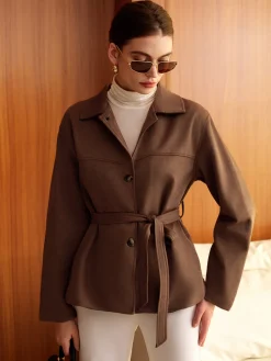 Best Boheme Belted Suede Polo Jacket Outerwear|Jackets