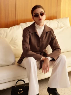 Best Boheme Belted Suede Polo Jacket Outerwear|Jackets