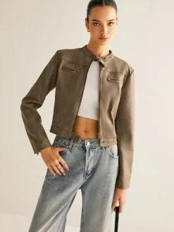 Clearance Boheme Button-Collar Zipper Jacket Outerwear|Jackets