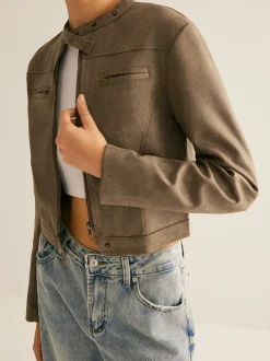 Clearance Boheme Button-Collar Zipper Jacket Outerwear|Jackets