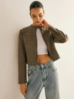 Clearance Boheme Button-Collar Zipper Jacket Outerwear|Jackets