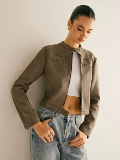 Clearance Boheme Button-Collar Zipper Jacket Outerwear|Jackets