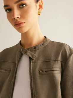 Clearance Boheme Button-Collar Zipper Jacket Outerwear|Jackets