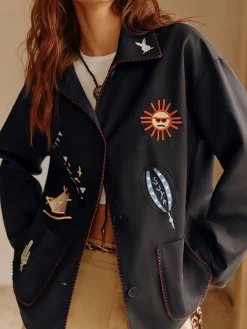 Discount Boheme Embroidery Lapel Jacket Outerwear|Jackets