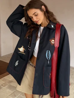 Discount Boheme Embroidery Lapel Jacket Outerwear|Jackets