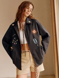 Discount Boheme Embroidery Lapel Jacket Outerwear|Jackets